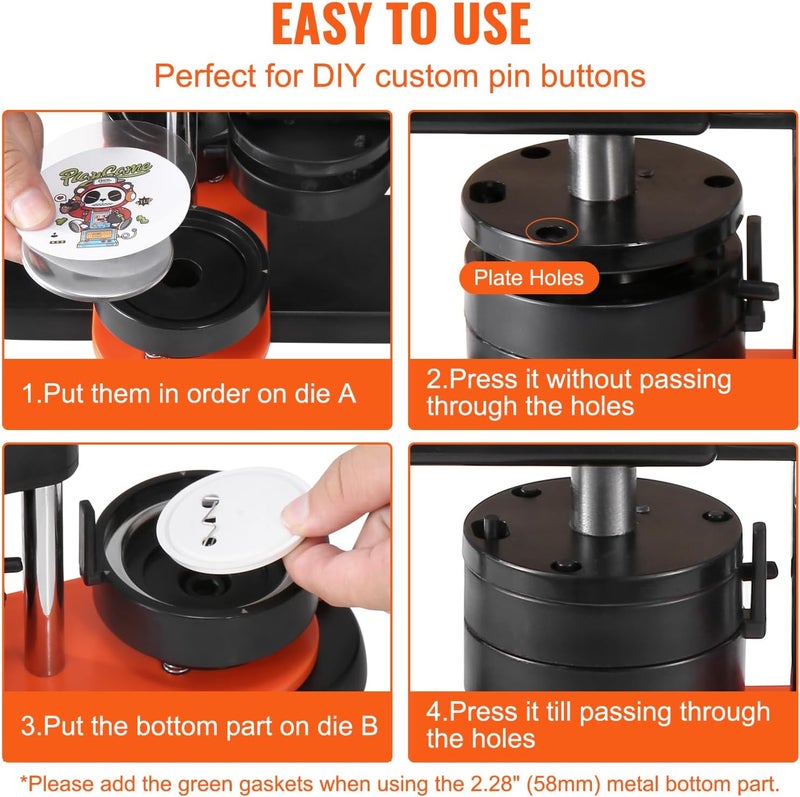 VEVOR Button Maker Machine, 2.25 inch/58mm Pin Maker with 100pcs Button Parts, Button Maker with Panda Magic Book, Ergonomic Arc Handle Punch Press Kit, for Children DIY Gifts and Christmas - Image 5
